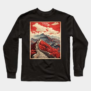 The Great Wall of China Vintage Poster Tourism Long Sleeve T-Shirt